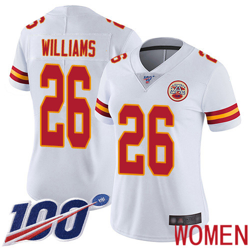 Women Kansas City Chiefs 26 Williams Damien White Vapor Untouchable Limited Player 100th Season Football Nike NFL Jersey